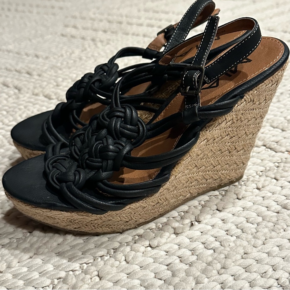 Black Braided Wedge Sandals - Picture 3 of 6
